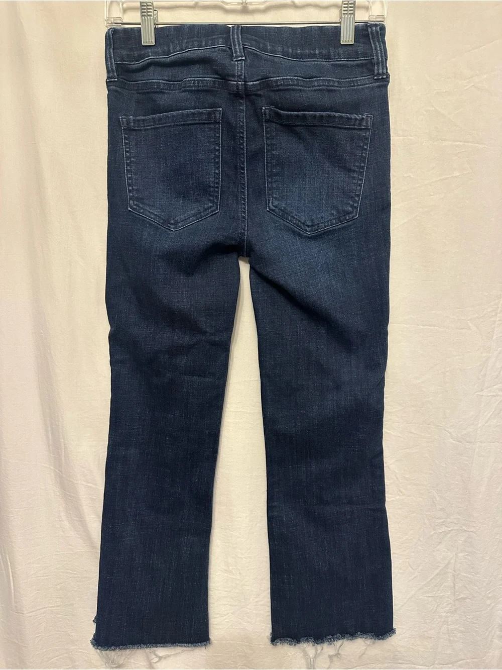 Liverpool Los Angeles 2/26 Cropped Kick Flare Jeans Raw Hem Ankle Slit Dark Wash